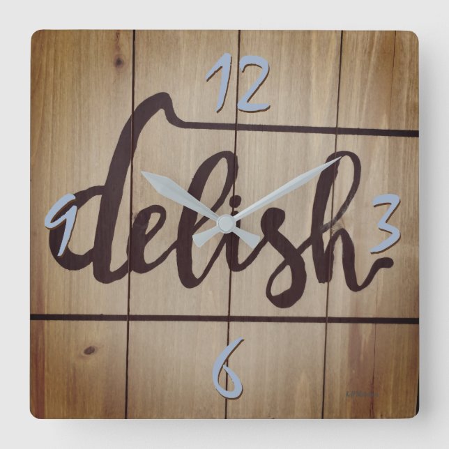 Delish Kitchen Graphics Photography Rustic Brown Square Wall Clock (Front)