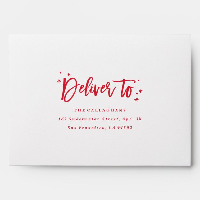 Deliver to red script modern Christmas holiday  Envelopes (Front)