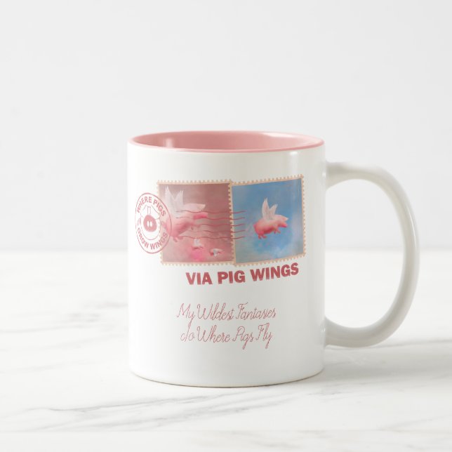 Deliver Yourself-Flying Pig Postage Two-Tone Coffe Coffee Mug (Right)
