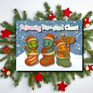 Delivering Dino-Sized Christmas Cheer Holiday Postcard