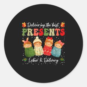 Delivering The Baby Labor Delivery Nurse Christmas Classic Round Sticker