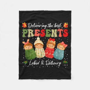 Delivering The Baby Labor Delivery Nurse Christmas Fleece Blanket