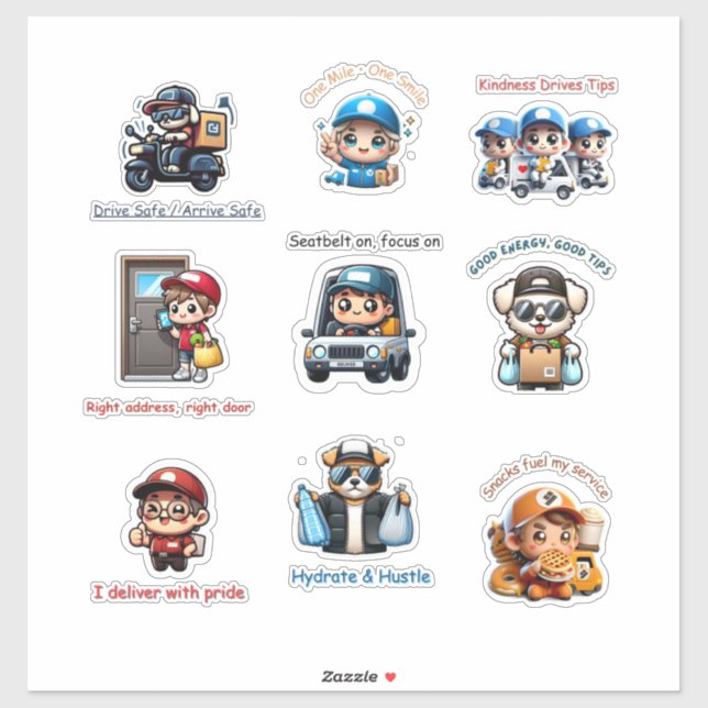 Delivery Driver Affirmations Sticker Pack (9) (Sheet)