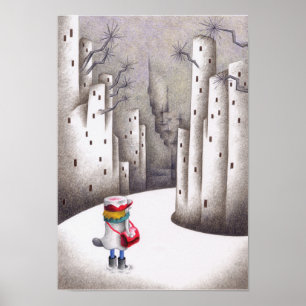 Delivery driver on a snowy road. poster