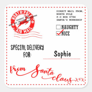 Delivery form Santa Christmas Square Sticker