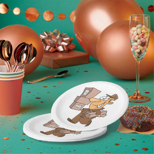 Delivery Man Carrying Packages and Parcels Paper Plate
