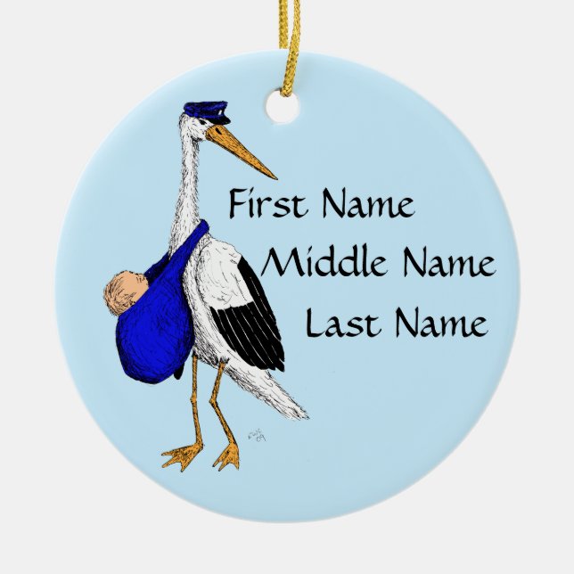 Delivery Stork Baby Boy Ornament (Front)