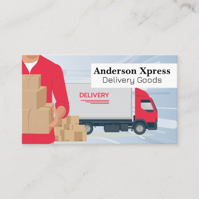 Delivery Truck and Courier with Boxes Business Card (Front)