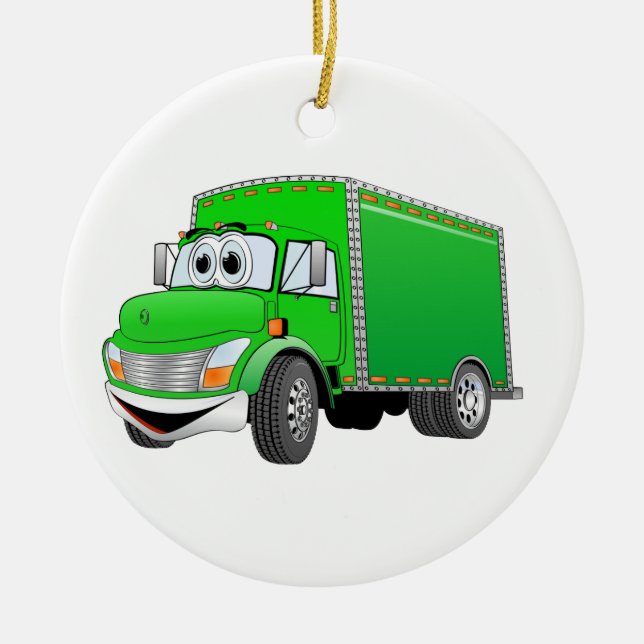 Delivery Truck Green Cartoon Ceramic Tree Decoration (Front)