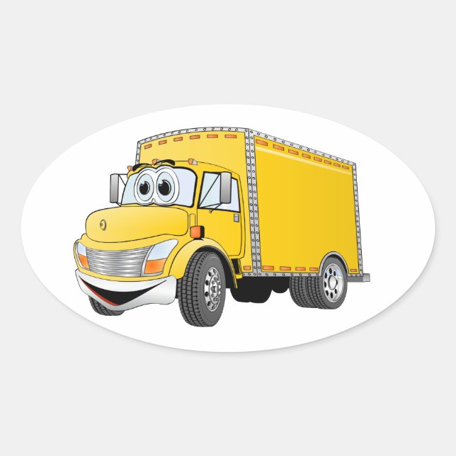 Delivery Truck Yellow Cartoon Oval Sticker (Front)