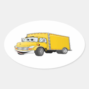 Delivery Truck Yellow Cartoon Oval Sticker