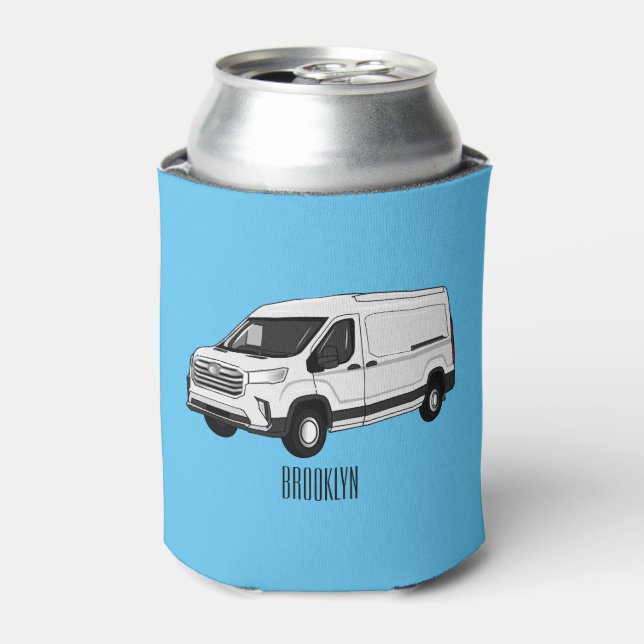 Delivery van cartoon illustration can cooler (Can Front)