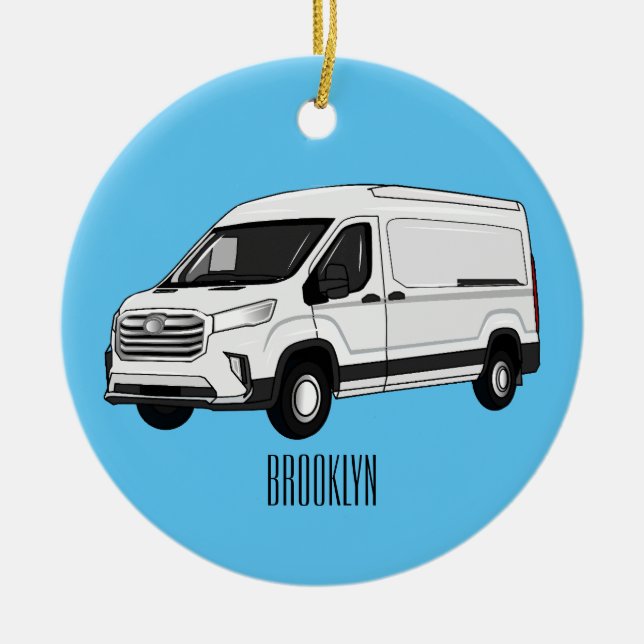 Delivery van cartoon illustration ceramic tree decoration (Front)