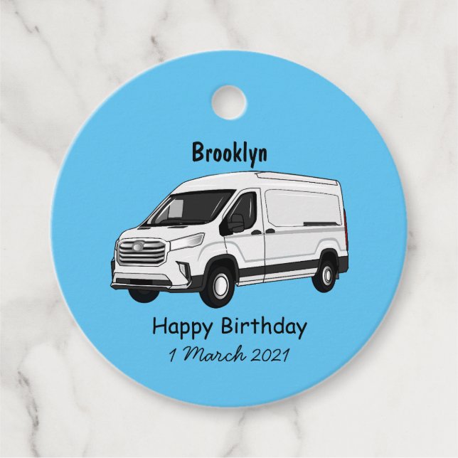 Delivery van cartoon illustration favour tags (Front)