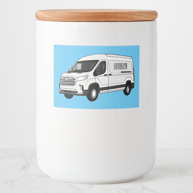 Delivery van cartoon illustration food label (Front)