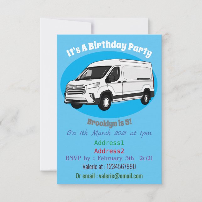 Delivery van cartoon illustration invitation (Front)