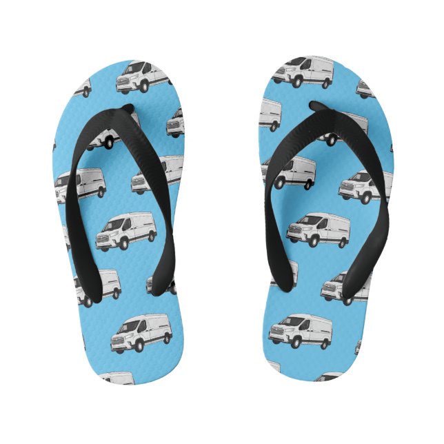 Delivery van cartoon illustration kid's flip flops (Footbed)