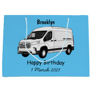 Delivery van cartoon illustration large gift bag