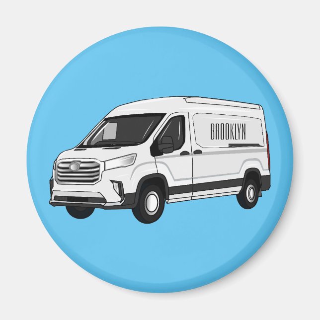 Delivery van cartoon illustration magnet (Front)