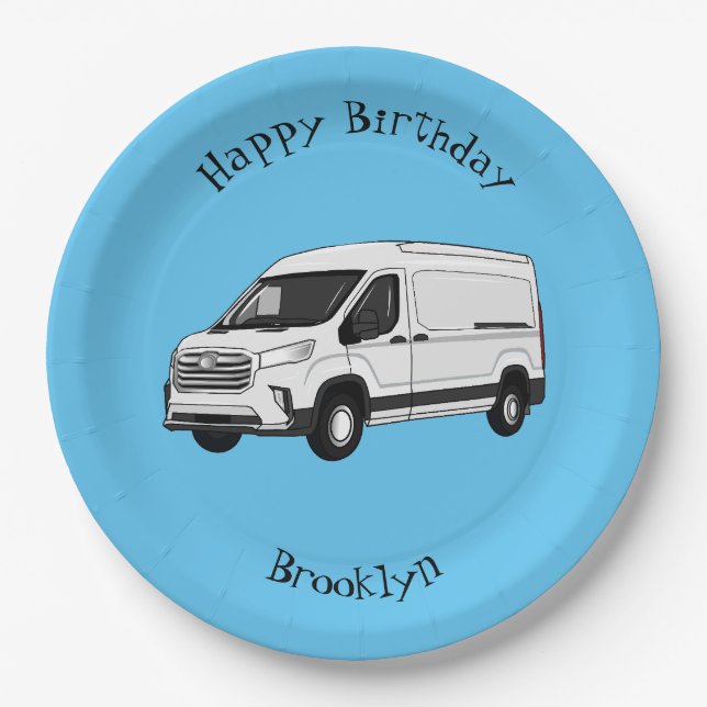 Delivery van cartoon illustration paper plate (Front)
