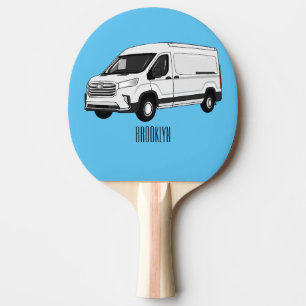 Delivery van cartoon illustration ping pong paddle