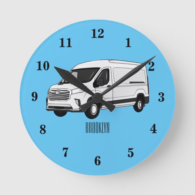 Delivery van cartoon illustration round clock (Front)
