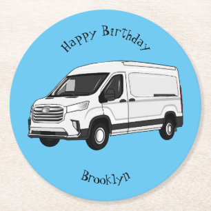 Delivery van cartoon illustration round paper coaster