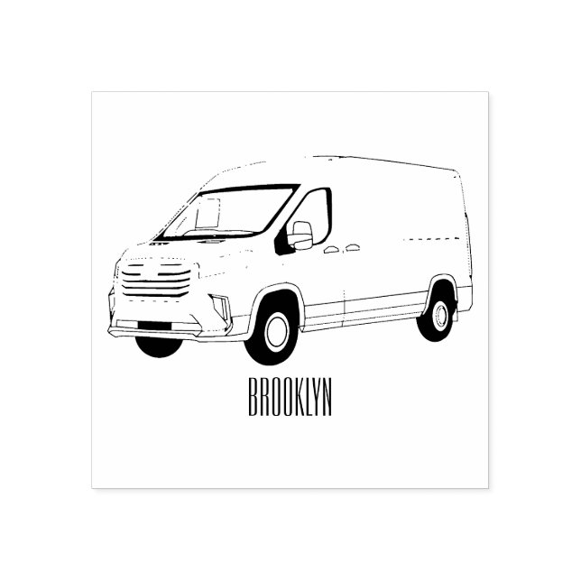 Delivery van cartoon illustration rubber stamp (Imprint)
