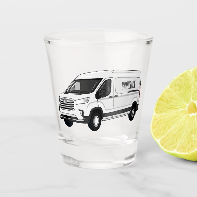 Delivery van cartoon illustration shot glass (Front)