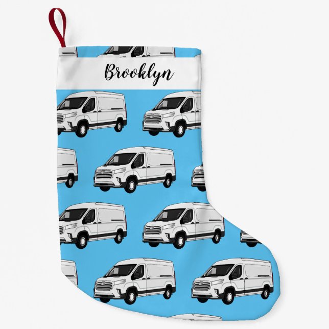 Delivery van cartoon illustration small christmas stocking (Front)