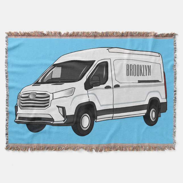 Delivery van cartoon illustration throw blanket (Front)