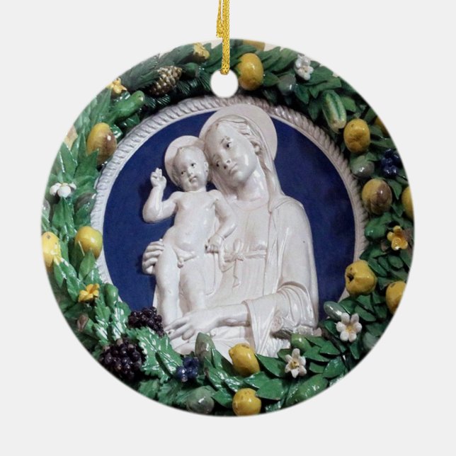Della Robbia Madonna with Child and Fruit Garland Ceramic Tree Decoration (Back)
