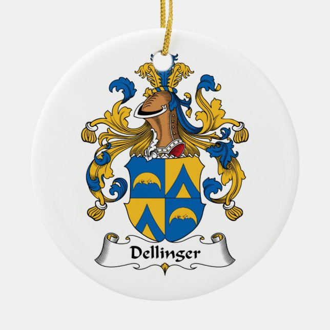 Dellinger Family Crest Ceramic Tree Decoration (Front)