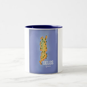 Delos Greece Map travel poster Two-Tone Coffee Mug