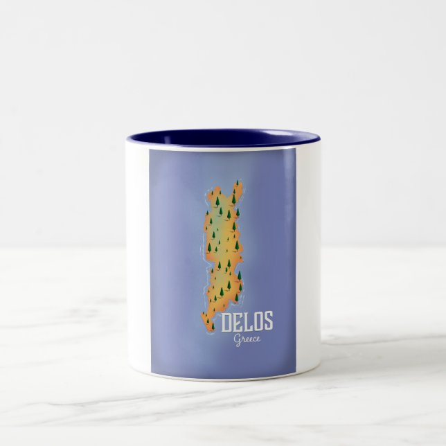 Delos Greece Map travel poster Two-Tone Coffee Mug (Center)