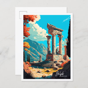 Delphi Greece vintage travel illustration Postcard
