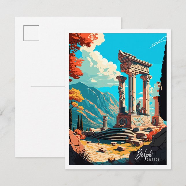 Delphi Greece vintage travel illustration Postcard (Front/Back)