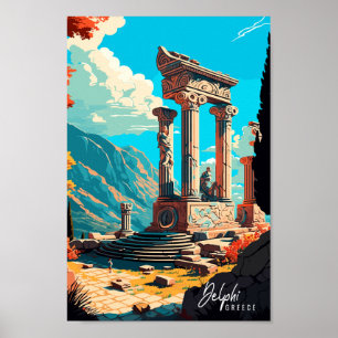 Delphi Greece vintage travel illustration Poster
