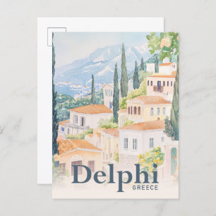 Delphi Greece Watercolor Travel Illustration Postcard