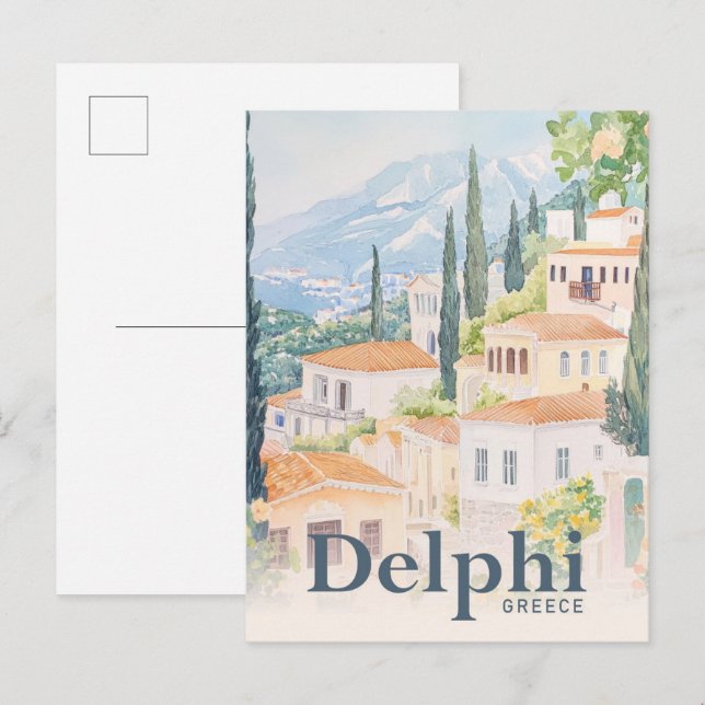 Delphi Greece Watercolor Travel Illustration Postcard (Front/Back)