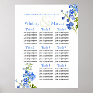 Delphinium blue Wedding Seating Table Planner Poster