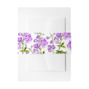 Delphinium floral purple watercolor art wedding invitation belly band