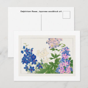 Delphinium flower, Japanese woodblock art Postcard