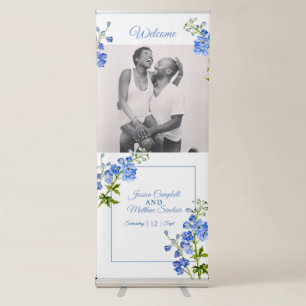 Delphinium flowers blue watercolor photo wedding retractable banner