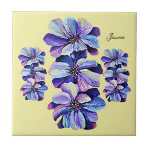 Delphinium Flowers Chic Watercolor Tile