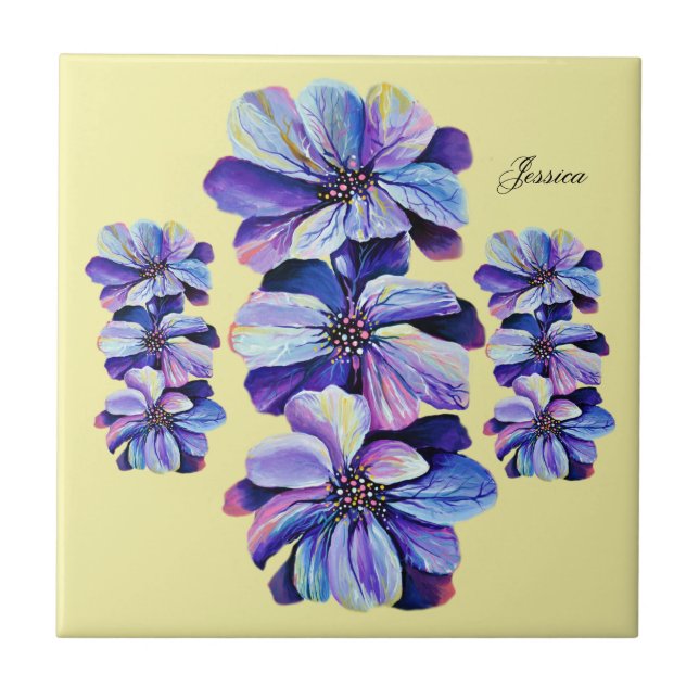 Delphinium  Flowers Chic Watercolor  Tile (Front)