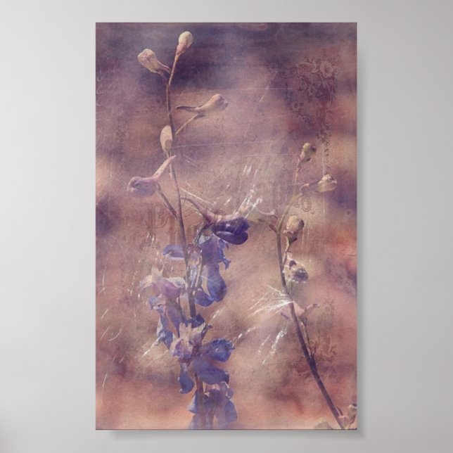 Delphinium Flowers Grunge Digital Art Poster (Front)