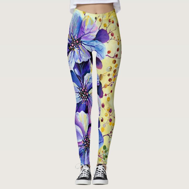 Delphinium  flowers painting leggings (Front)
