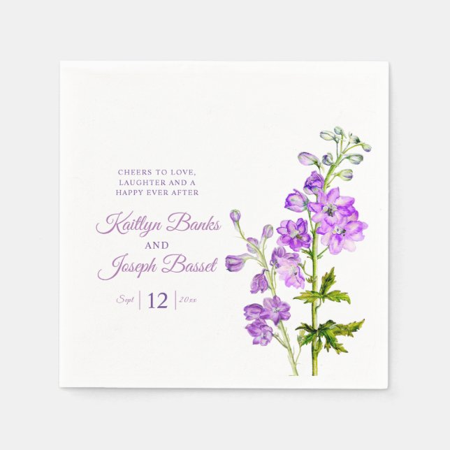 Delphinium flowers purple watercolor art wedding napkin (Front)