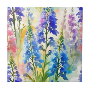 Delphinium Impressionist Floral Tile